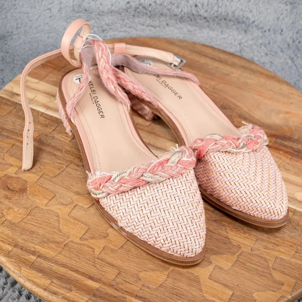 Kelsi Dagger Brooklyn Slingback Sandals‎ 7.5 Pointy Toe Pink Rope Tie Strap